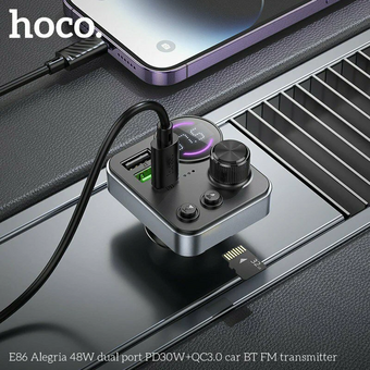  АЗУ Bluetooth HOCO E86 Alegria 48W dual port PD30W+QC3.0 черный 