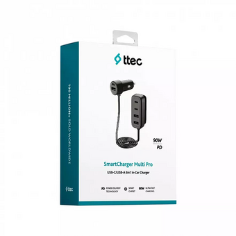  АЗУ TTEC 2CKP06S SmartCharger 6in1 PD 90W Car Fast Charger 3 USB-C + 3 USB-A Black 