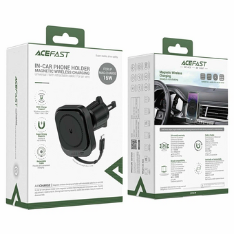  АЗУ ACEFAST D32 Magnetic Wireless Charging Car Holder With Retractable Cable For Air Vent Black 