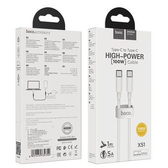  Дата-кабель HOCO X51 High-power 100W charging Type-C to Type-C 1м (белый) 