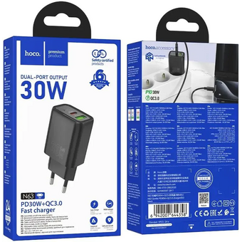  СЗУ HOCO N63 Gentle PD30W+QC3.0 charger EU black 