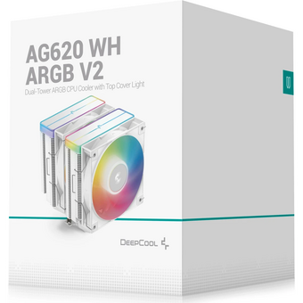  Кулер DEEPCOOL AG620 WH ARGB V2 LGA20XX/1700/1200/115X/AM5/AM4 (TDP 260W, PWM, ARGB Dual Fan 120mm, 6 тепл. трубок, белый) Ret 