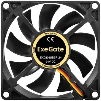  Вентилятор Exegate 24В DC EX08015B3P-24 EX297080RUS (80x80x15 мм, 2-Ball (двойной шарикоподшипник), 3pin, 2550RMP, 30,5dBA) 