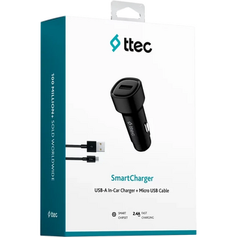  АЗУ TTEC 2CKS30CS SmartCharger 2.4A Car Charger + USB-C Cable Black 