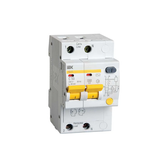  Дифавтомат IEK АД12 (MAD10-2-050-C-030) 50A тип C 4.5kA 30мА AC 2П 230В белый 