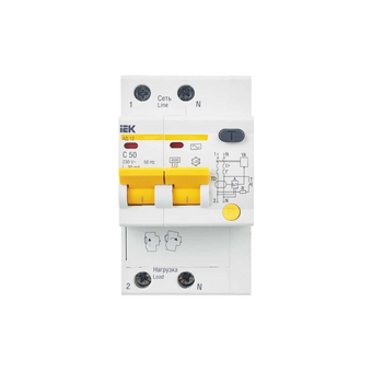  Дифавтомат IEK АД12 (MAD10-2-050-C-030) 50A тип C 4.5kA 30мА AC 2П 230В белый 