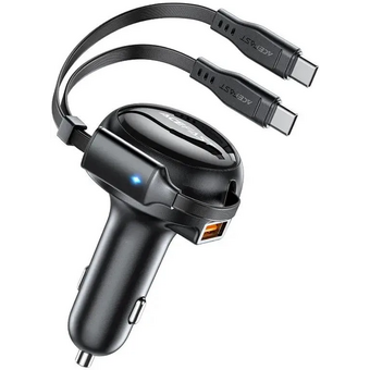 АЗУ ACEFAST AF-B13-BK 53W 2-in-1 USB-A/2*USB-C car charger with retractable cable Black 