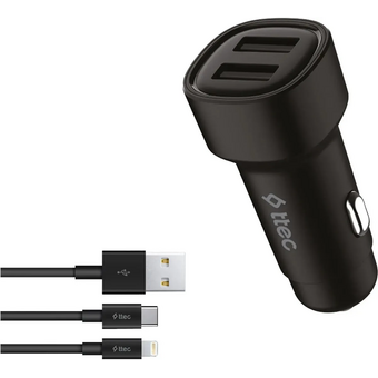  АЗУ TTEC 2CKS31DS SmartCharger Duo 3.1A Car Charger Dual USB + USB-C and Lightning Cable Black 