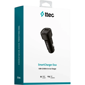  АЗУ TTEC 2CKS35S SmartCharger Duo 3.1A Car Charger USB-C+USB-A Black 