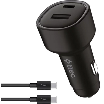  АЗУ TTEC 2CKP02CS SmartCharger Duo PD 48W Car Fast Charger USB-C+USB-A With USB-C-USB-C 3A Cable Black 