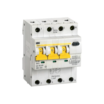  Дифавтомат IEK АВДТ 34 (MAD22-6-032-C-30) 32A тип C 6kA 30мА A 4П 400В белый 