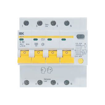  Дифавтомат IEK АД14 (MAD10-4-040-C-030) 40A тип C 4.5kA 30мА AC 4П 400В белый 