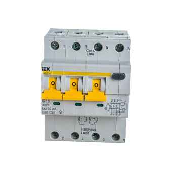  Дифавтомат IEK АВДТ 34 (MAD22-6-016-C-30) 16A тип C 6kA 30мА A 4П 400В белый 