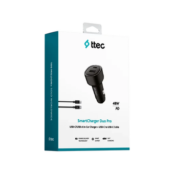  АЗУ TTEC 2CKP02CS SmartCharger Duo PD 48W Car Fast Charger USB-C+USB-A With USB-C-USB-C 3A Cable Black 
