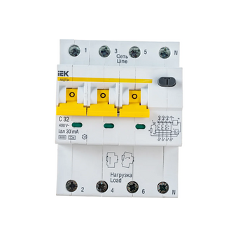  Дифавтомат IEK АВДТ 34 (MAD22-6-032-C-30) 32A тип C 6kA 30мА A 4П 400В белый 