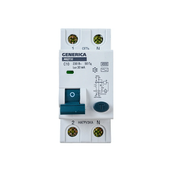  Дифавтомат IEK АВДТ 32 Generica (MAD25-5-010-C-30) 10A тип C 6kA 30мА AC 2П 230В серый 