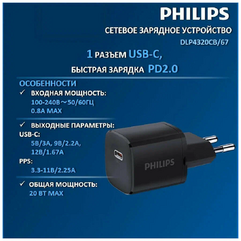  СЗУ Philips DLP4320CB/67 Mini Gan PD20W черный 