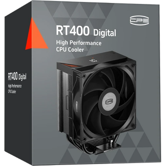 Кулер PcCooler RT400 Digital BK (230W, 4-pin PWM, LED temp., 152mm, Al/Cu, 4x6mm, 1x120mm, 73.32CFM, 34.9dBA, 2200RPM) 