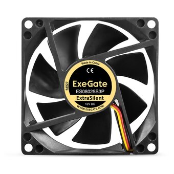  Вентилятор Exegate 12В DC ExtraSilent ES08025S3P EX297043RUS (80x80x25 мм, Sleeve bearing (подшипник скольжения), 3pin, 2100RPM, 21dBA) 