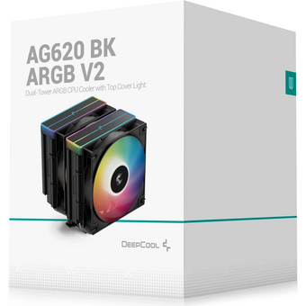  Кулер DEEPCOOL AG620 BK ARGB V2 LGA20XX/1700/1200/115X/AM5/AM4 (TDP 260W, PWM, ARGB Dual Fan 120mm, 6 тепл. трубок, черный) Ret 