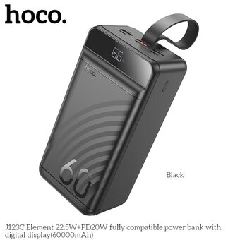  УЦ Аккумулятор внешний резервный HOCO J123C Element 22.5W+PD20W fully compatible power bank with digital display 60000mAh чёрный (плохая упаковка) 