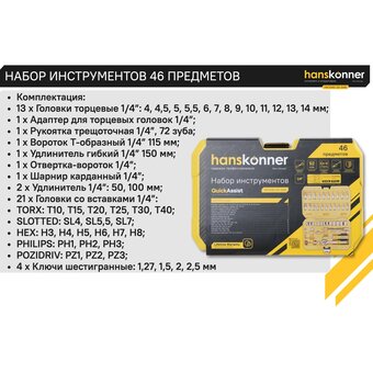  Набор инструментов Hanskonner HK1045-20-S46 (46 предметов) 