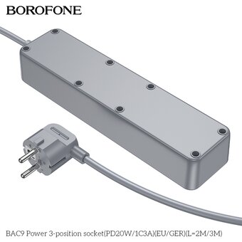  Сетевой фильтр BOROFONE BAC9 Power 3-position socket PD20W/1C3AEU/GERL=2M 