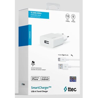  СЗУ TTEC 2SCS20CB SmartCharger Travel Charger 2.1A Type-C Cable White 