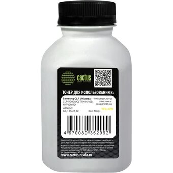  Тонер Cactus CS-TSG3Y-50 желтый флакон 50гр для принтера Samsung CLP Universal CLP-K300A/CLT-K404/406/407/409/504 