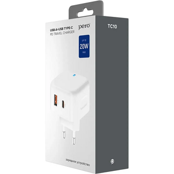  СЗУ PERO TC10 USB-C 20W + USB-A (ТС10WHPD) Fast Charge белый 