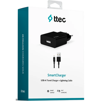  СЗУ TTEC 2SCS20LS SmartCharger Travel Charger 2.1A With Lightning Cable Black 
