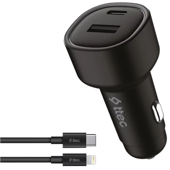  СЗУ TTEC 2CKP02LS SmartCharger Duo PD 48W Vehicle Fast Charger USB-C+USB-A With USB-C-Lightning Cable Black 