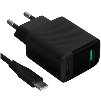  СЗУ ACEFAST A90 QC18W GaN single USB-A charger with charging cable USB-C-USB-A EU Black 