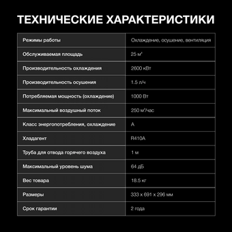  Кондиционер мобильный Hyundai HPAC-09-2 белый 