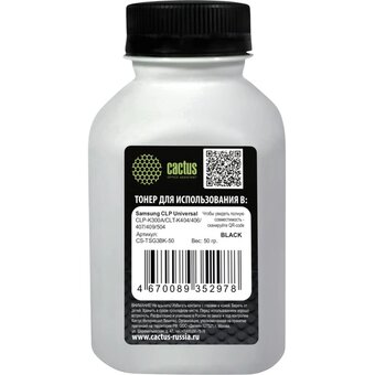  Тонер Cactus CS-TSG3BK-50 черный флакон 50гр для принтера Samsung CLP Universal CLP-K300A/CLT-K404/406/407/409/504 