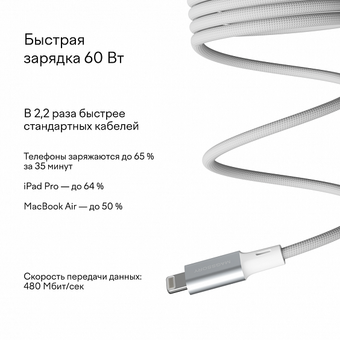  Магнитный кабель Magssory CBL003 Link L USB-C - Lightning MFI, 1,2м, white 