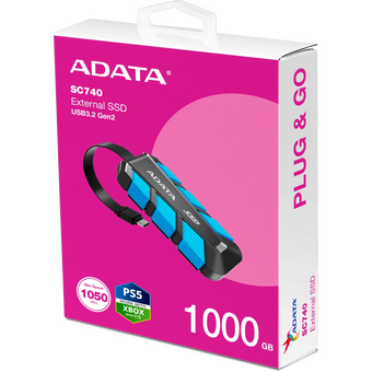 Внешний SSD ADATA SC740 (SC740-1000G-CBU 1.0Tb (USB3.2 gen 2 type C, 1050/1000Mbs, 122x41x22mm, 40g, защита от падения, встроенный кабель) 