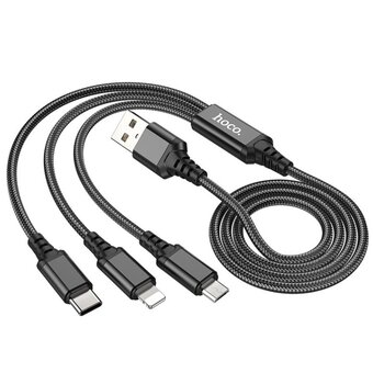  УЦ Дата-кабель HOCO X76 3-in-1 Super charging cable, iP, Type-C, Micro 1м чёрный (плохая упаковка) 
