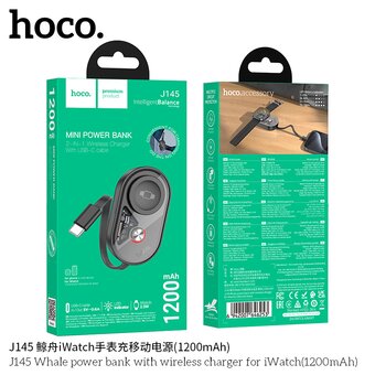  Аккумулятор внешний резервный HOCO J145 Whale with wireless charger for iWatch 1200mAh черный 