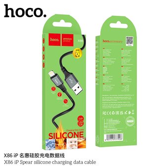  Дата-кабель HOCO X86 Spear silicone charging data cable for Lightning, 1м (черный) 