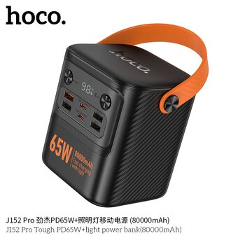  Аккумулятор внешний резервный HOCO J152 Pro Tough PD65W+light 80000mAh чёрный 