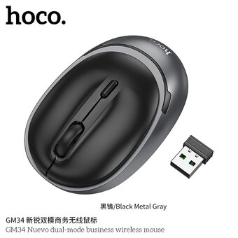  Мышь беспроводная HOCO GM34 Nuevo dual-mode business wireless mouse черный металлический серый 