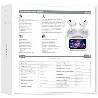  Гарнитура BT TWS Hoco EW72/ , ANC, сенсорный экран, белый 