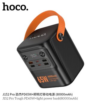  Аккумулятор внешний резервный HOCO J152 Pro Tough PD65W+light 80000mAh чёрный 