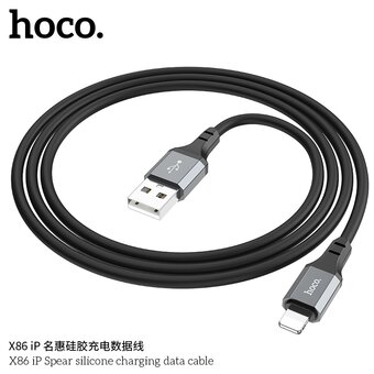  Дата-кабель HOCO X86 Spear silicone charging data cable for Lightning, 1м (черный) 