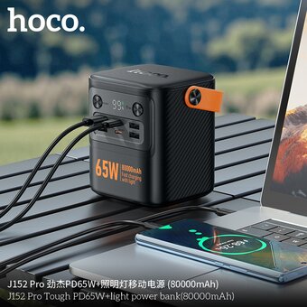  Аккумулятор внешний резервный HOCO J152 Pro Tough PD65W+light 80000mAh чёрный 