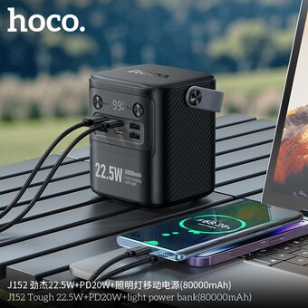  Аккумулятор внешний резервный HOCO J152 Tough 22.5W+PD20W+light 80000mAh чёрный 