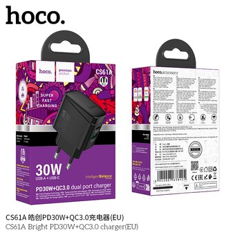  СЗУ HOCO CS61A Bright PD30W+QC3.0 черный 