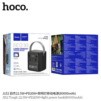  Аккумулятор внешний резервный HOCO J152 Tough 22.5W+PD20W+light 80000mAh чёрный 