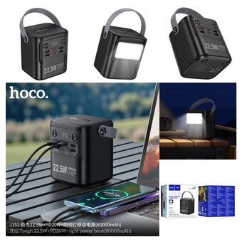  Аккумулятор внешний резервный HOCO J152 Tough 22.5W+PD20W+light 80000mAh чёрный 